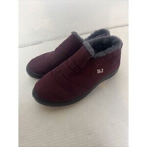BJ Boots Womens 9.5 Winter Snow Burgundy Slip On‎ Comfort Ankle Top Round Toe